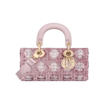 DIOR Lady Dior Cotton Shoulder Bag Crossbody Bag Handbag Small Size Women's Pink