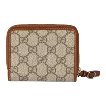 GUCCI Coated Canvas With Leather Wallet Mini Women's Beige & Dark Brown