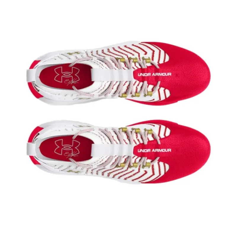 Under Armour Anti Slip Wear Resistant Mid Top Baseball Shoes Men's White Red-3