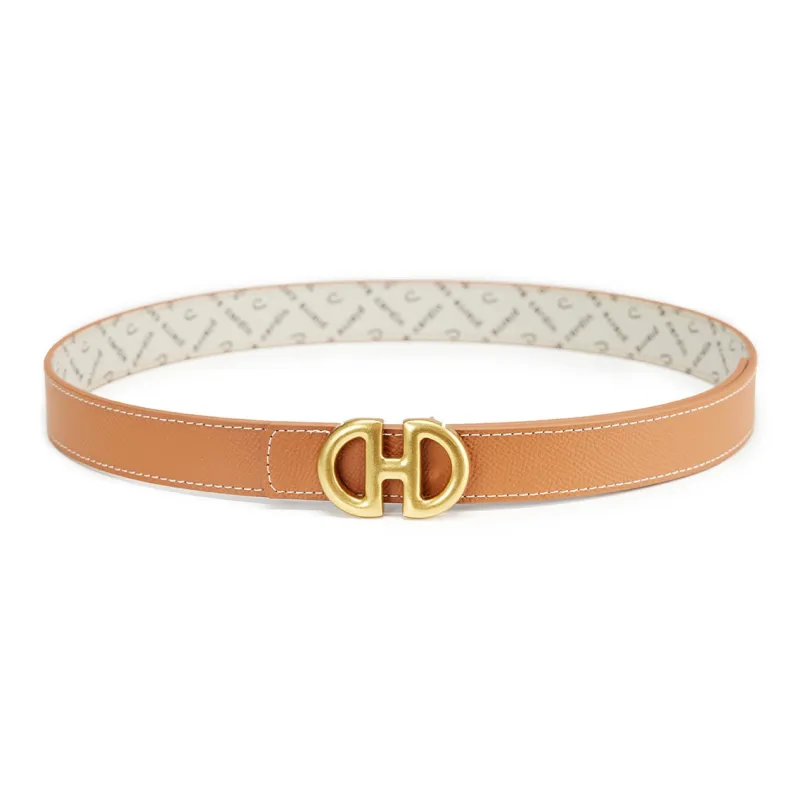 PIERRE CARDIN Cow Leather Belts Women's Yellow Brown 2.4cm-1