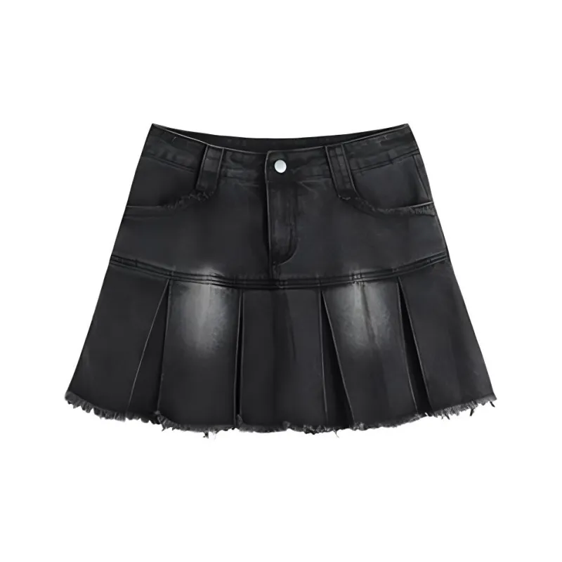 LALABOBO Denim Short Skirts Women's Black Denim-0