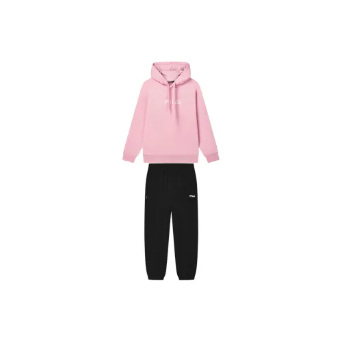 FILA Casual Sportswear Men Set Dark Cherry Pink Tops+Black Pants