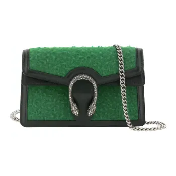 GUCCI Fabric Cow Leather Patchwork Shoulder Bag Crossbody Bag Women's Green