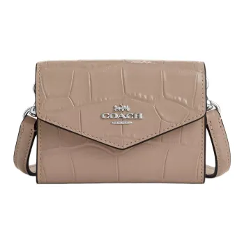 COACH Envelope Crocodile Embossed Leather Envelope Wallet Mini Women's Light Brown