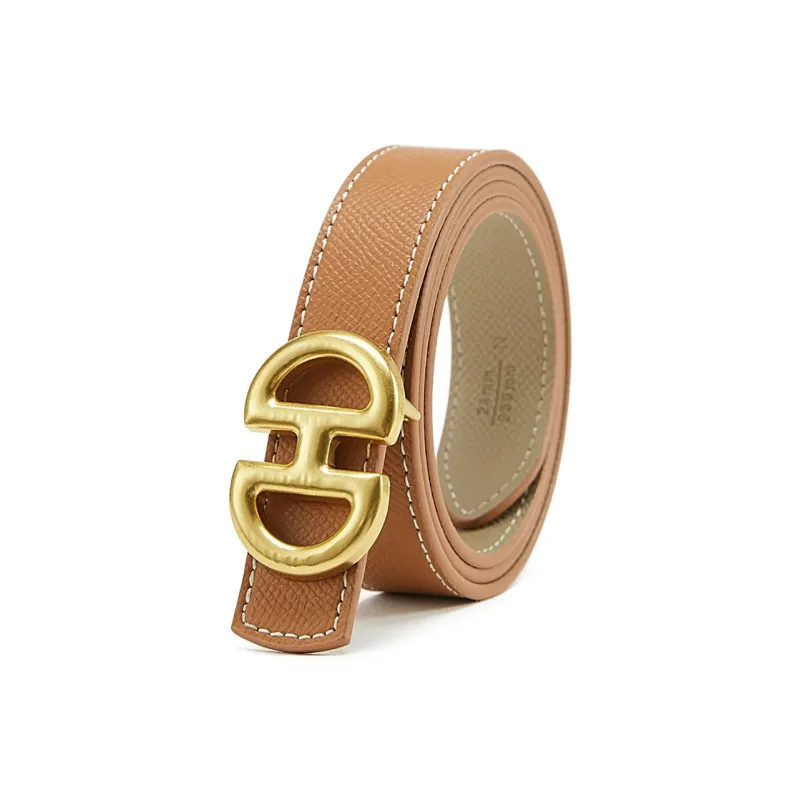 PIERRE CARDIN Split Cow Leather Alloy Leather Belts Women's Yellow Brown 2.4cm-1