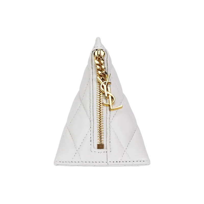 SAINT LAURENT Lambskin Coin Purse Small Size Women's White-1