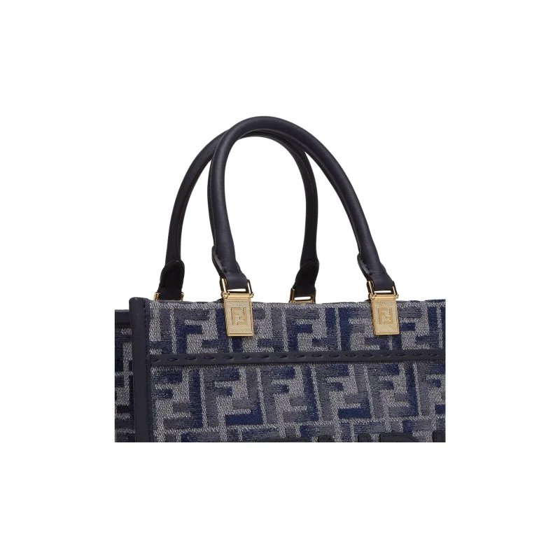 FENDI Chenille Tote Bag Shopping Bag Handbag Small Size Women's Dark Blue-4