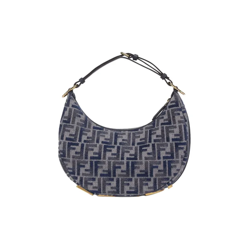 FENDI Fendigraphy Calfskin Crescent Bag, One Shoulder Handbag Trumpets Women's Dark Blue-2