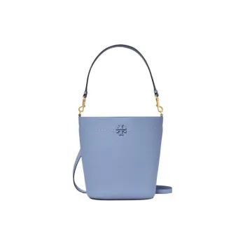 TORY BURCH McGraw Litchi Grain Leather Bucket Bag, Portable Crossbody Bag, Shoulder Bag Women's Blue
