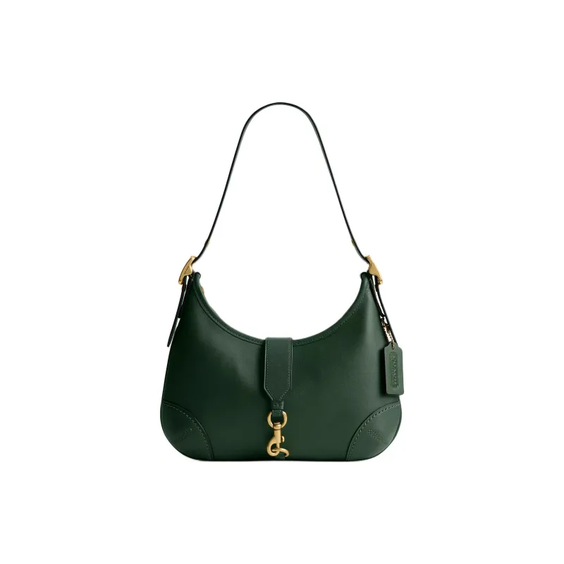 COACH Hamptons Glove Tanned Leather Crescent Bag, Handbag, Shoulder Bag Tubas Women's Hunter Green-0