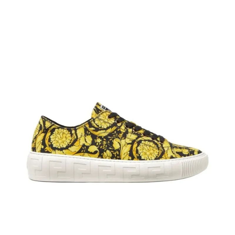 VERSACE Greca Barocco Print Low Top Yellow Black White-1