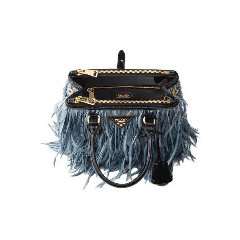 PRADA Leather With Feather Trim Shoulder Bag Crossbody Bag Handbag Mini Women's Cerulean Black-3