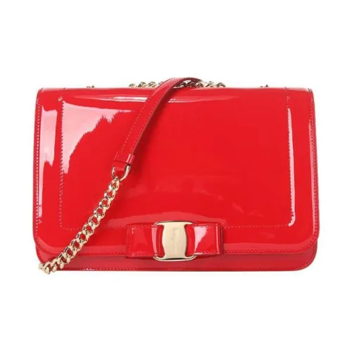 FERRAGAMO Patent Leather Shoulder Bag, Crossbody Bag Medium Size Women's Red