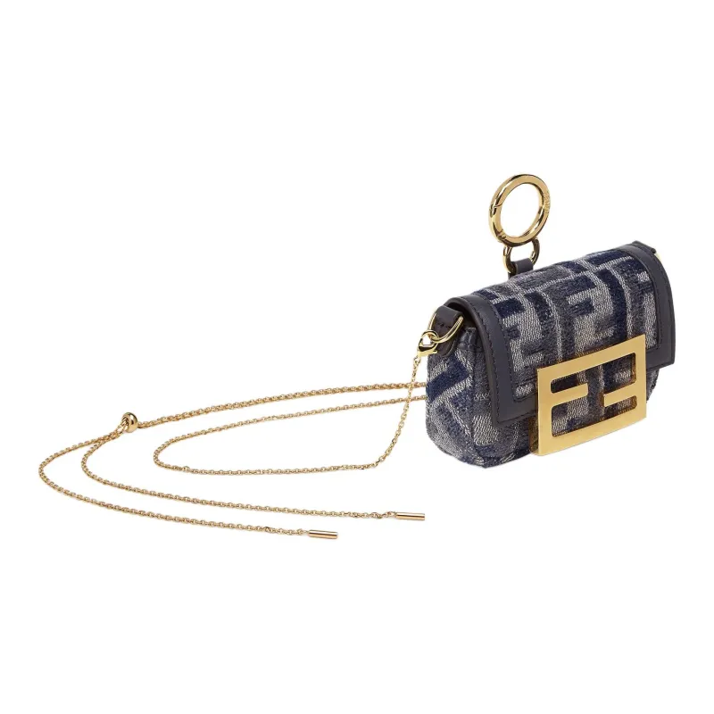 FENDI Cotton With Polyester One Shoulder Crossbody Charm Bag Merch Mini Women's Dark Blue-1