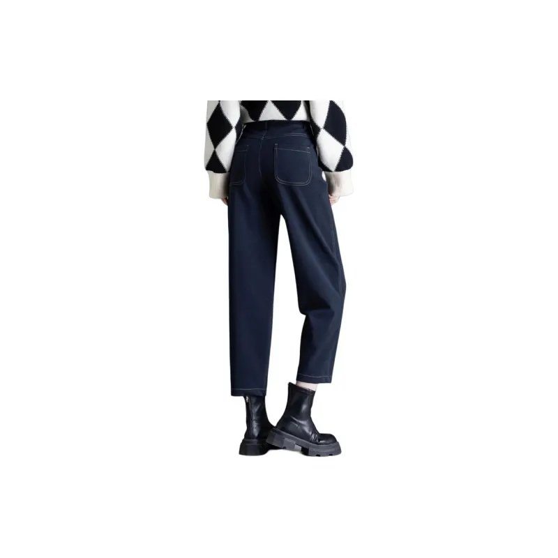You Cow Me Pants Casual Pants Women's Navy Blue-2