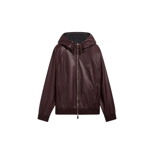 BERLUTI Leather Jackets Men Burgundy