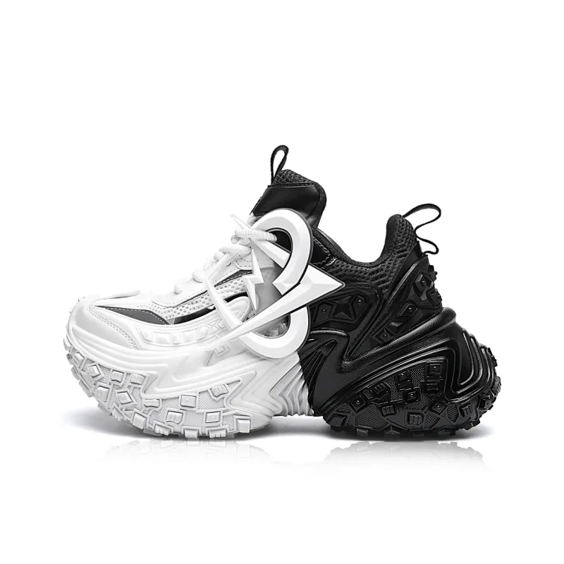 MVA Non slip Wear resistant Impact resistant Low Top Chunky Sneakers Unisex Black White-0