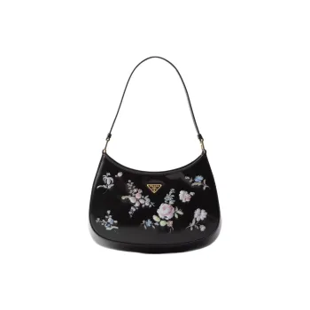 PRADA Printed Brushed Leather Handbag Shoulder Bag Women's Black