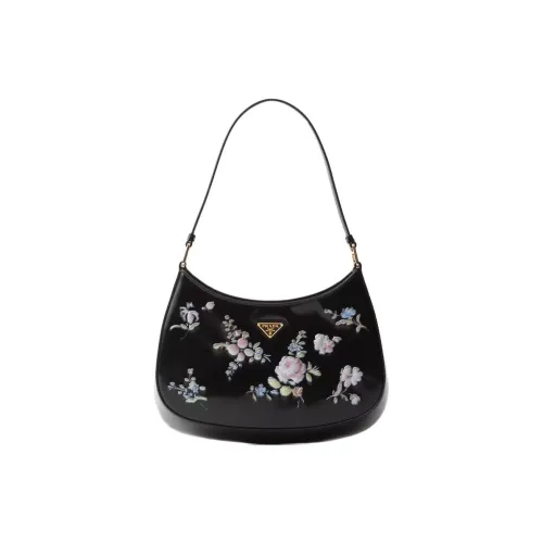 PRADA Printed Brushed Leather Handbag Shoulder Bag Women's Black