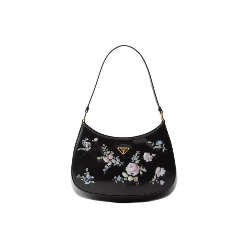 PRADA Printed Brushed Leather Handbag Shoulder Bag Women's Black-0