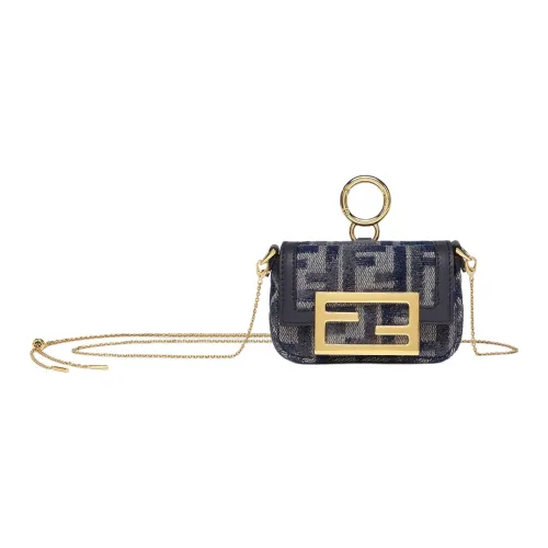 FENDI Cotton With Polyester One Shoulder Crossbody Charm Bag Merch Mini Women's Dark Blue
