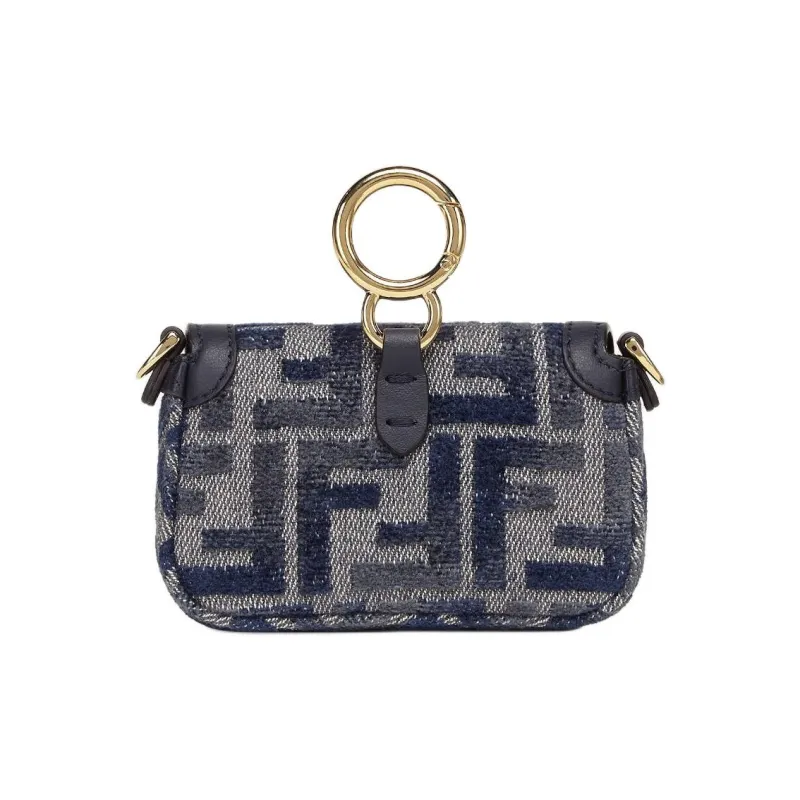 FENDI Cotton With Polyester One Shoulder Crossbody Charm Bag Merch Mini Women's Dark Blue-2