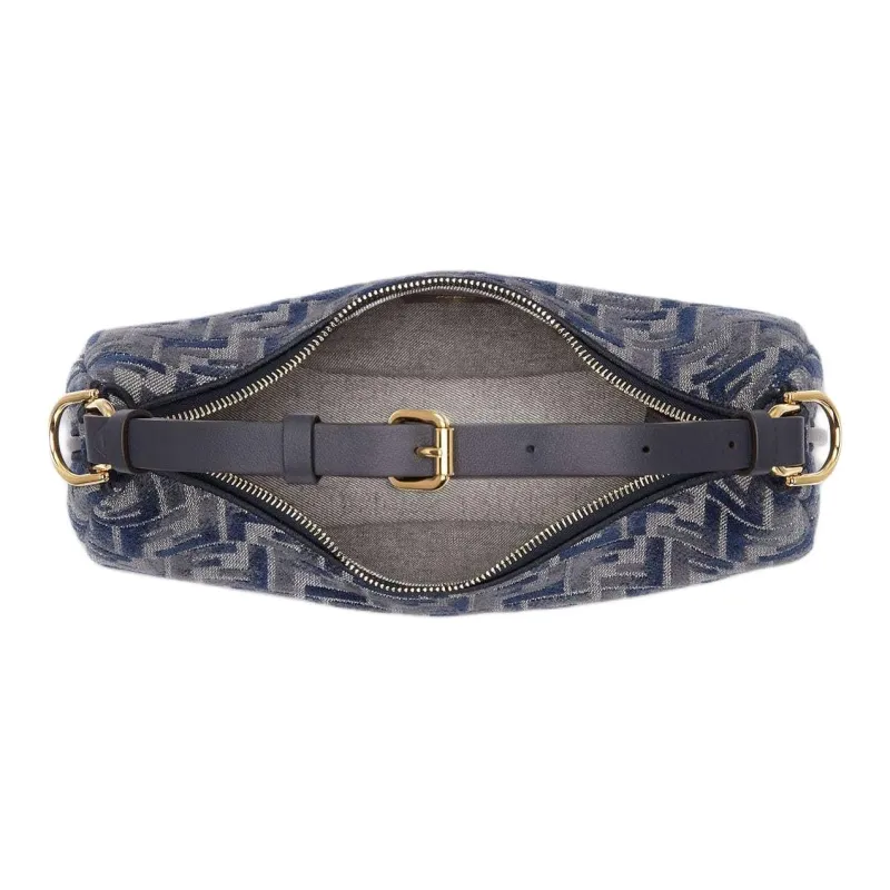 FENDI Fendigraphy Calfskin Crescent Bag, One Shoulder Handbag Trumpets Women's Dark Blue-4