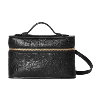 GUCCI Grained Leather Shoulder Bag Crossbody Bag Handbag Extra Mini Women's Black