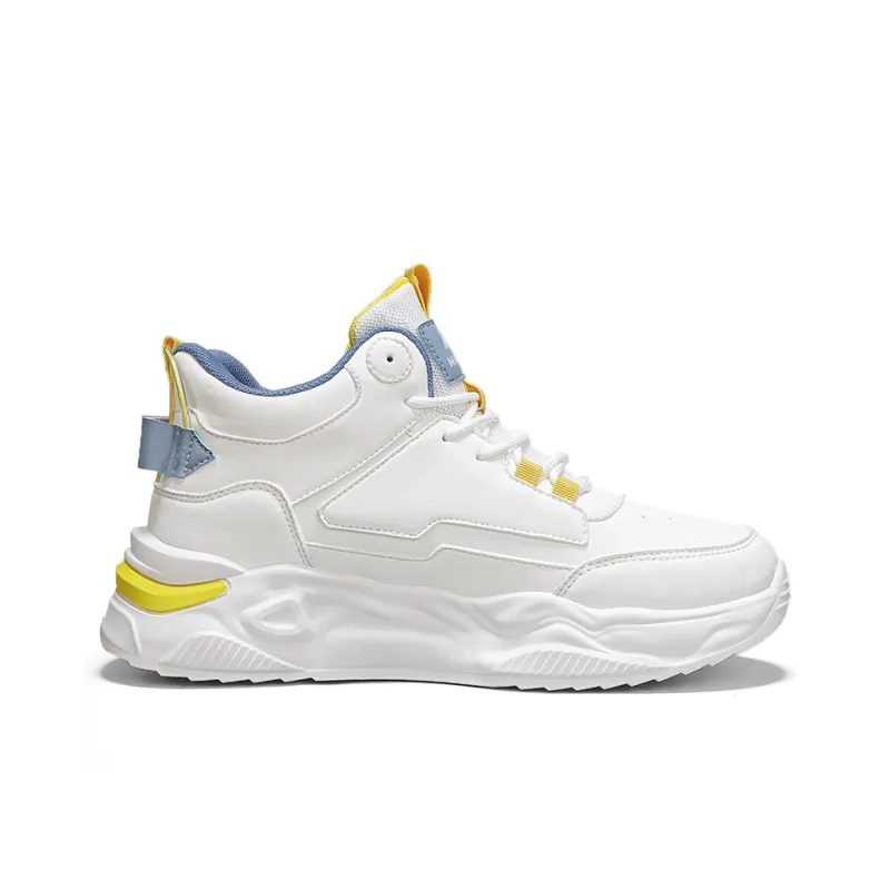 Warrior Wear resistant, Lightweight, Breathable, And Non slip. High Top Casual Shoes Men's White Blue Gray Yellow-1