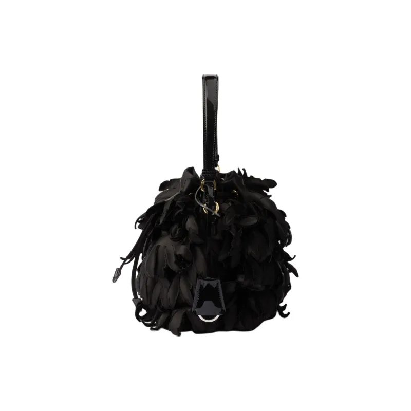 PRADA Satin Patent Leather Bucket Bag, Shoulder Bag, Crossbody Bag, Handbag Mini Women's Black-2