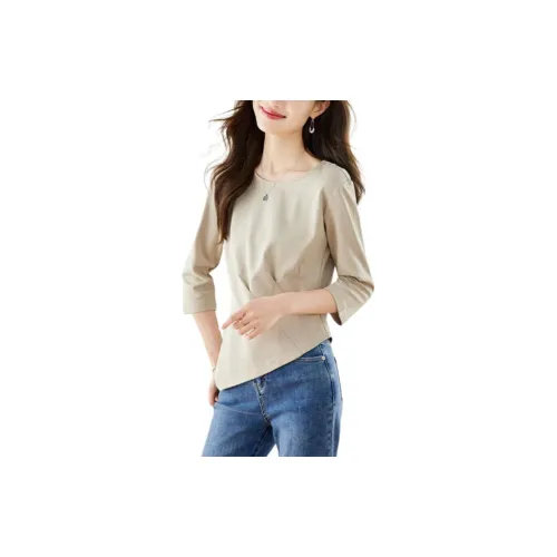 Korean style T-Shirts Women's Light Gray Green