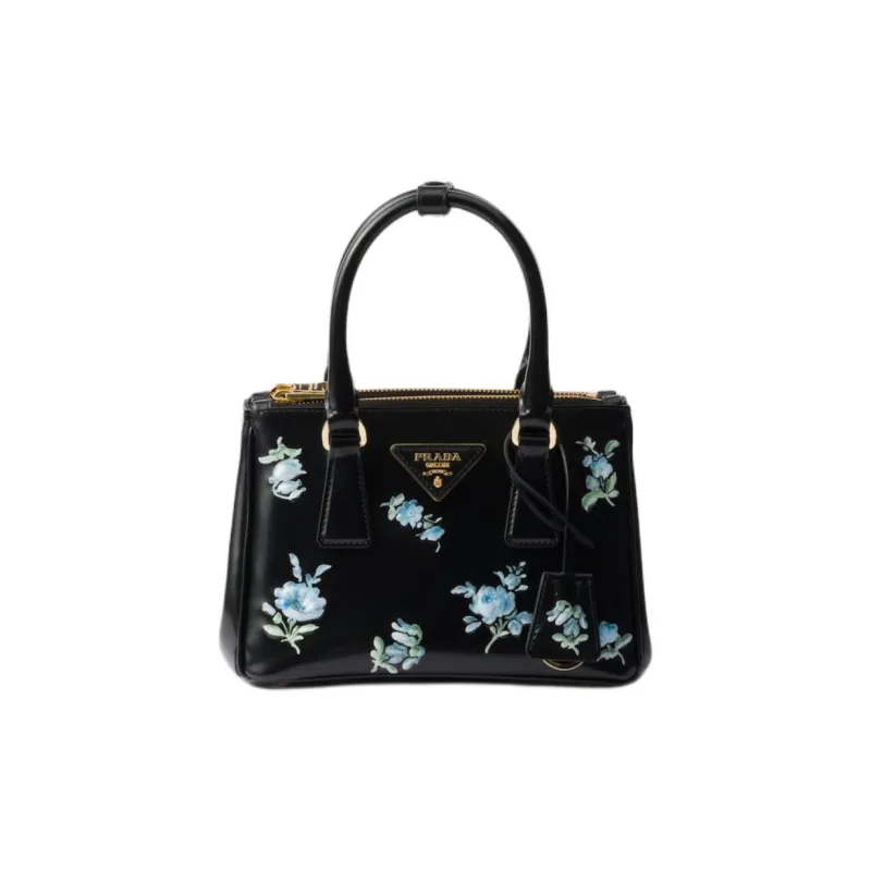 PRADA Galleria Killer Bag Shiny Leather Shoulder Bag Crossbody Bag Handbag Mini Women's Black-0