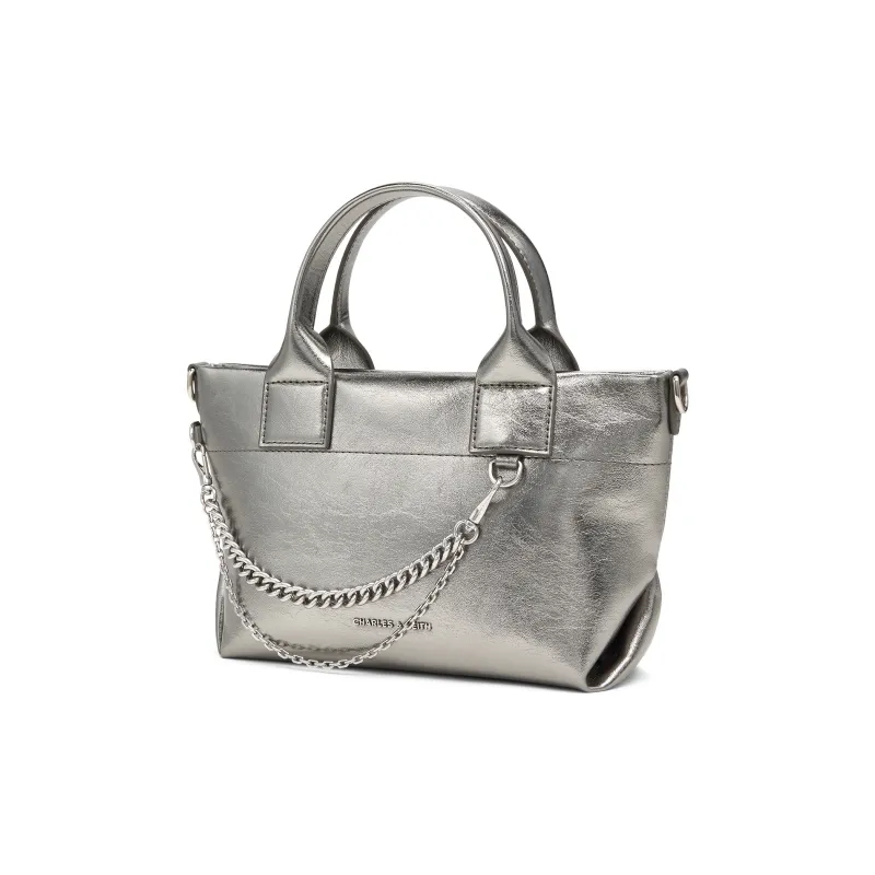 CHARLES&KEITH PU Shoulder Bag Small Size Women's Noir Black/Pewter Grey/Burgundy Wine Red-7