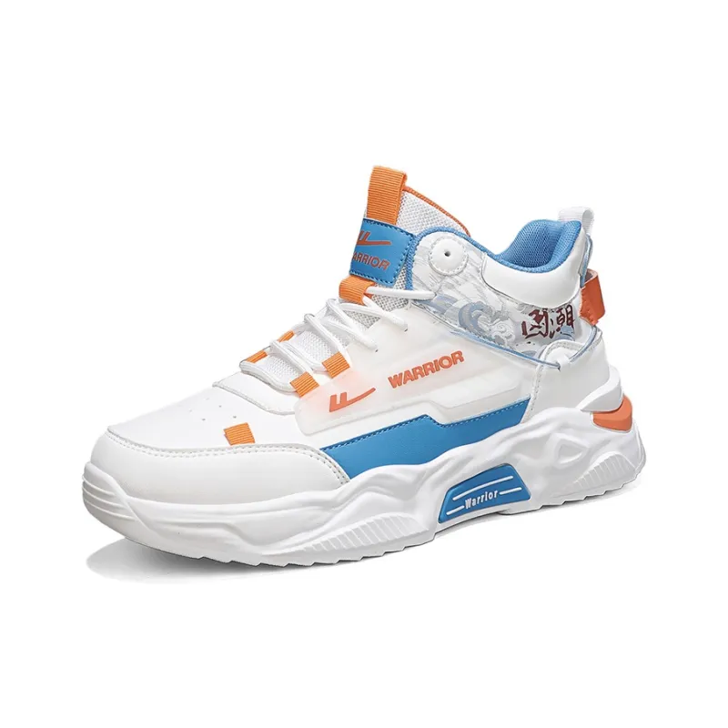 Warrior Wear resistant, Lightweight, Breathable, And Non slip. High Top Casual Shoes Men's White Blue Orange-2