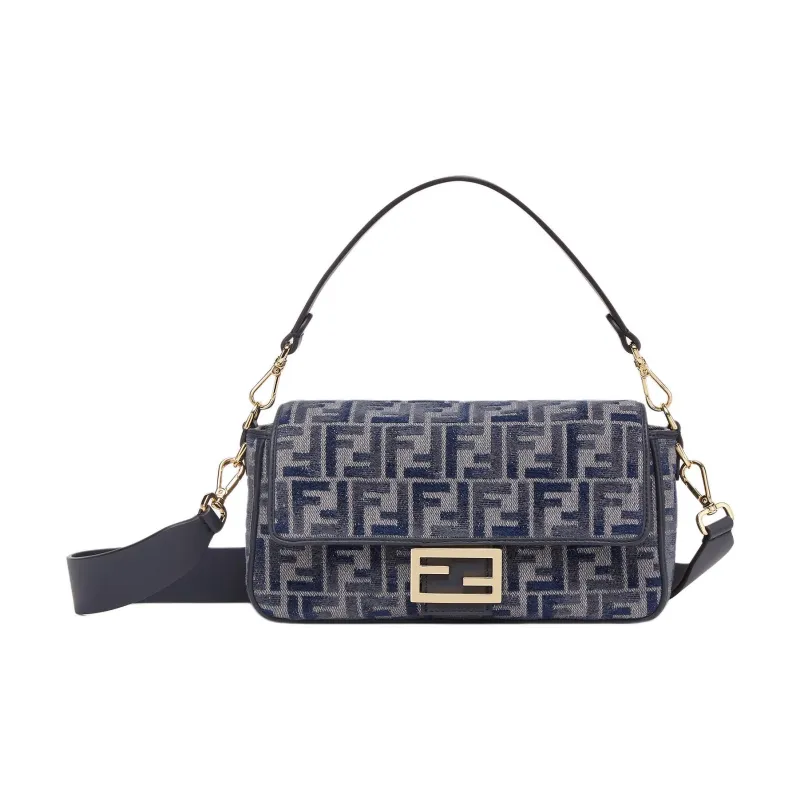 FENDI Baguette Calfskin Crossbody One Shoulder Handbags Women's Blue-0