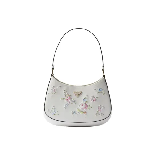 PRADA Brushed Leather Handbag Shoulder Bag Women's White