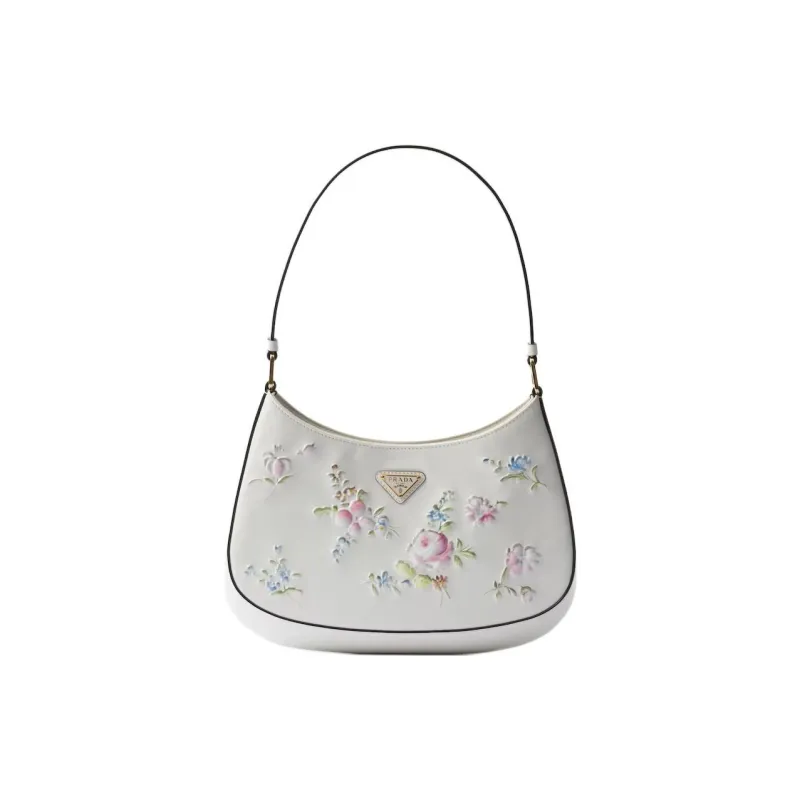 PRADA Brushed Leather Handbag Shoulder Bag Women's White-0