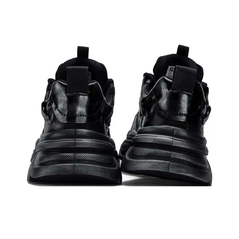 JEEP SPIRIT Anti-Slip Wear-Resistant Waterproof Breathable Height Increasing Low-Top Chunky Sneakers Men's Black-3
