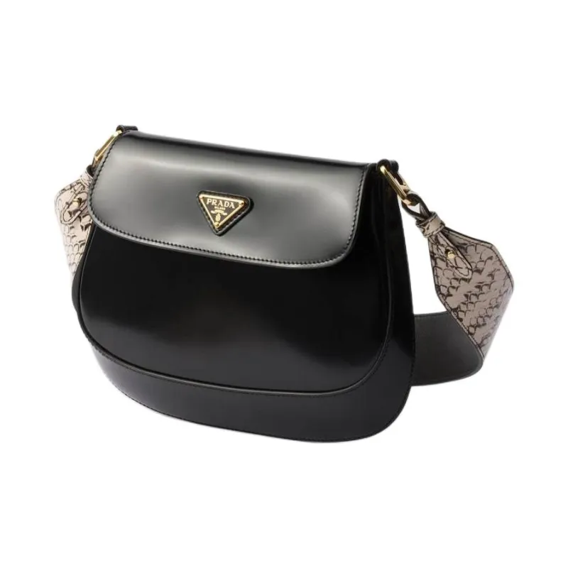 PRADA Cleo Leather Handbag Shoulder Bag Women's Black/Lime Gray-1