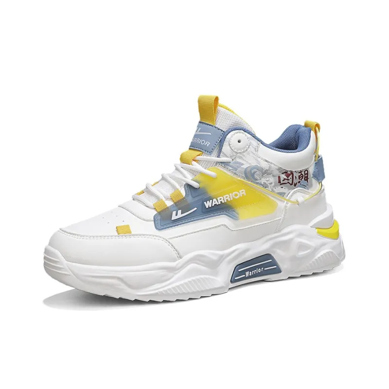 Warrior Wear resistant, Lightweight, Breathable, And Non slip. High Top Casual Shoes Men's White Blue Gray Yellow-2