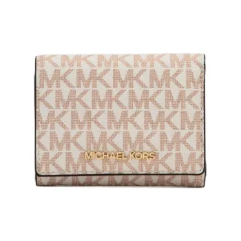 MICHAEL KORS Jet Set Travel Coated Canvas Wallet Medium Size Women's Light White & Rose Gold