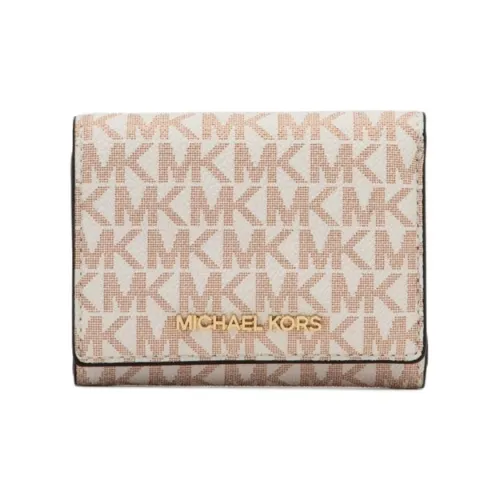 MICHAEL KORS Jet Set Travel Coated Canvas Wallet Medium Size Women's Light White & Rose Gold