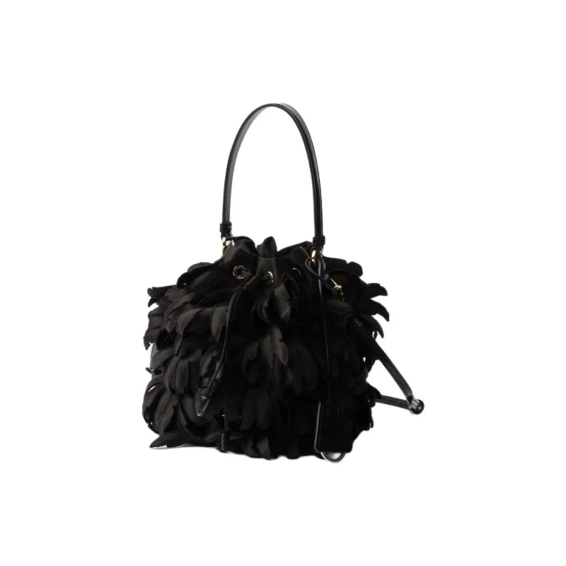 PRADA Satin Patent Leather Bucket Bag, Shoulder Bag, Crossbody Bag, Handbag Mini Women's Black-1