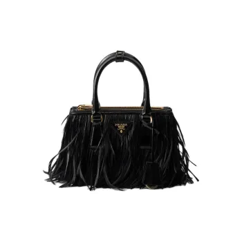 PRADA Galleria Killer Bag Leather With Feather Trim Shoulder Bag Crossbody Bag Handbag Mini Women's Black