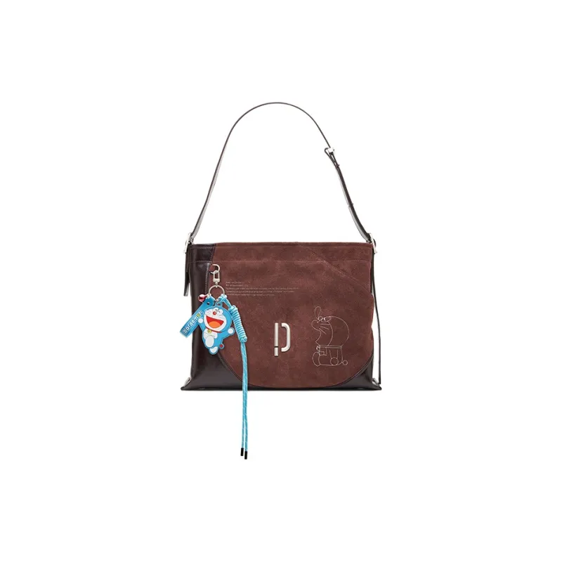 PECO 952DLHOBO Bag Doraemon Collection Cow Leather Shoulder Bag Tote Unisex Black/Brown-3
