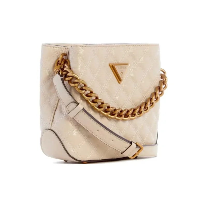 GUESS Artificial Leather Bucket Bags Crossbody Bag Shoulder Bag Small Size Women's Gray White-1