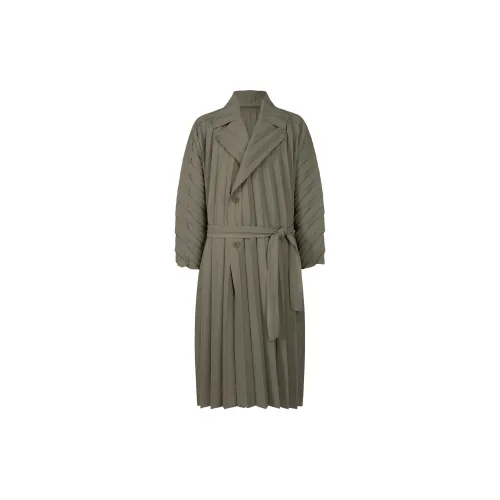 Homme Plissé Issey Miyake Trench Coats Men Charcoal