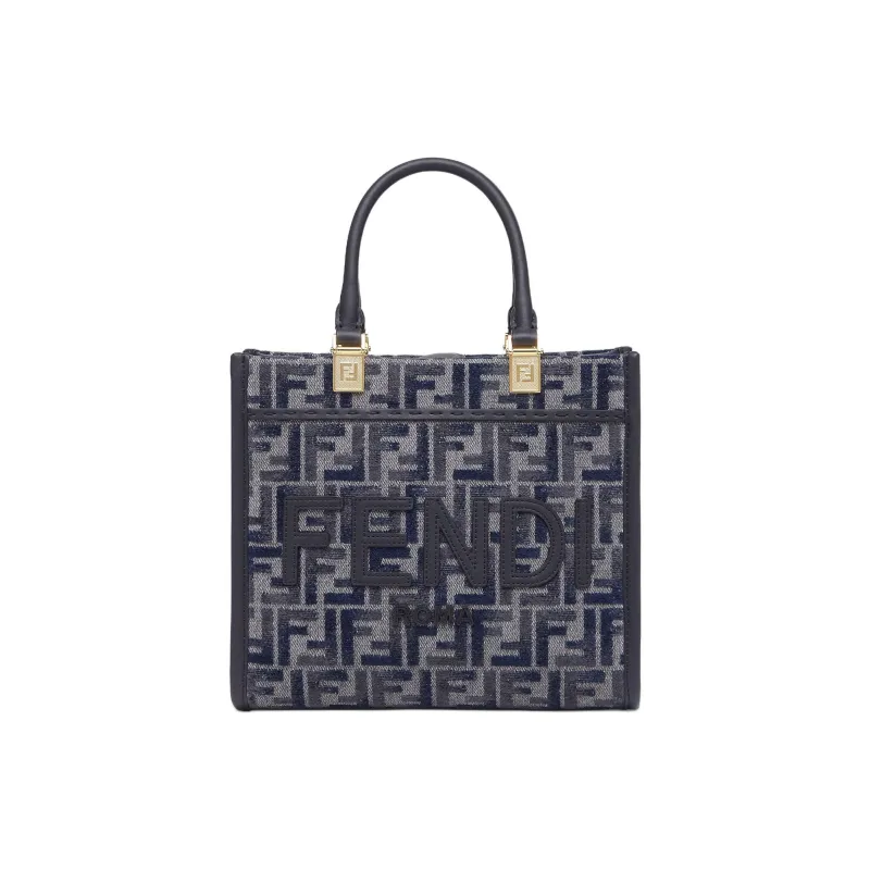 FENDI Chenille Tote Bag Shopping Bag Handbag Small Size Women's Dark Blue-0