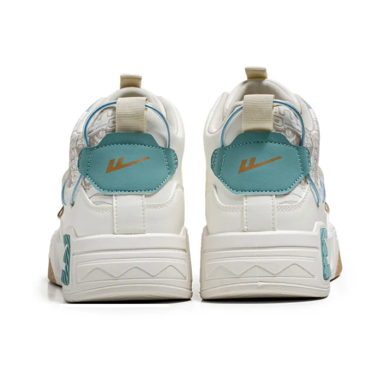 Warrior Wear Resistant Lightweight Height Increasing High Top Skateboard Shoes Men's Beige Turquoise-4