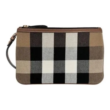 Burberry Plaid Canvas Canvas Bag Clutches Women's Brown